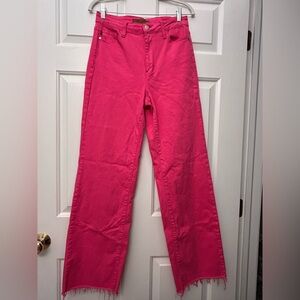 Judy Blue Hot Pink Women’s Raw Hem Heart Jeans